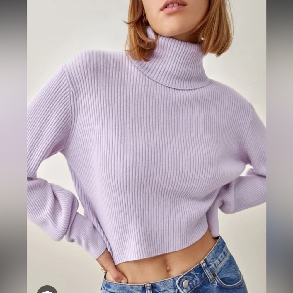 Reformation Luisa Crop Cashmere Sweater in Pale Lavender